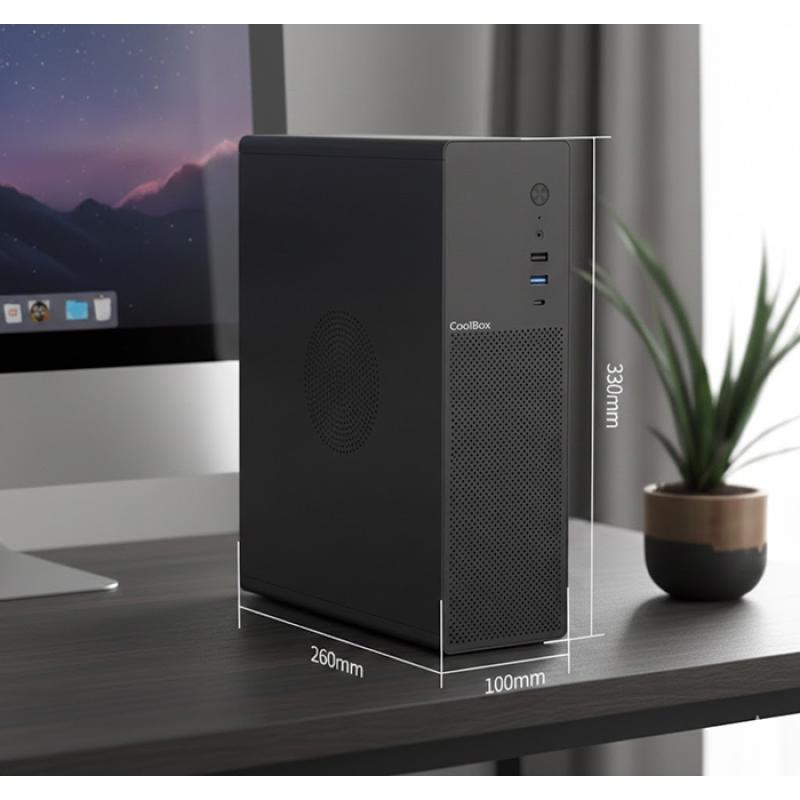 Caja ordenador coolbox matx slim t100 usb - c 3.2 gen1 full metal s - fte + 1 vent. 90mm