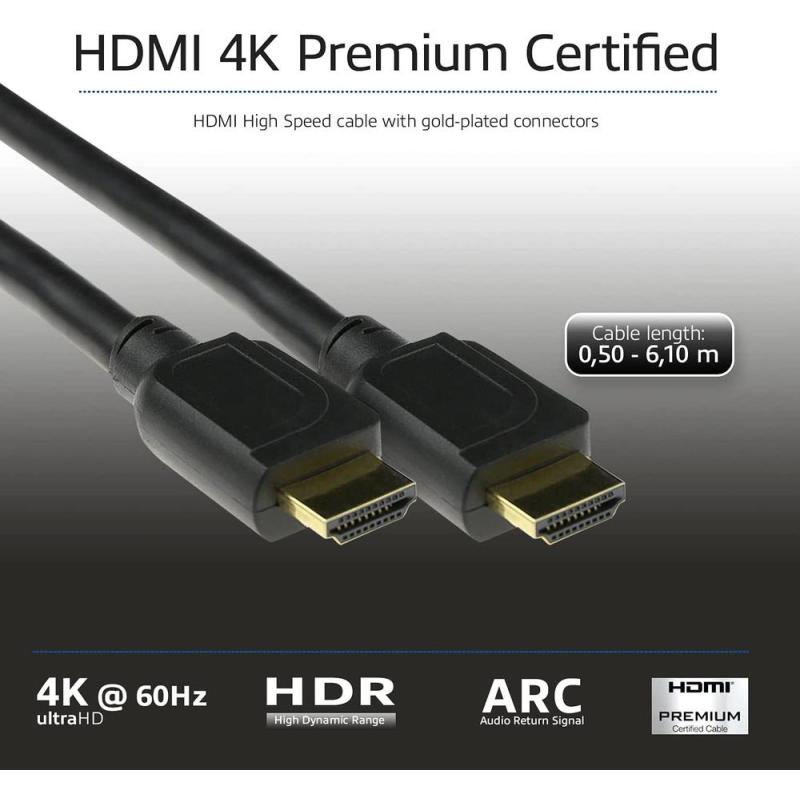 Cable hdmi 4k uhd act connectivity 1.5m - macho - macho - high speed premium certificado v2.0 negro