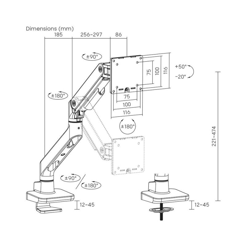 Soporte mesa act connectivity hasta 49 pulgadas vesa 100x100mm max 20kg