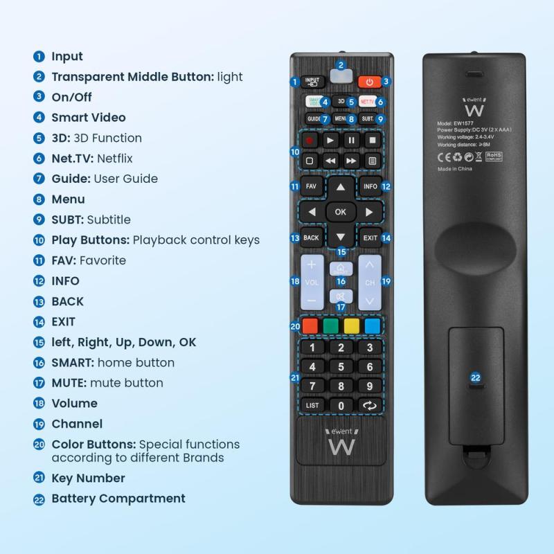 Mando a distancia ewent ew1577 para smart tv lg - samsung - sony - hisense - tcl