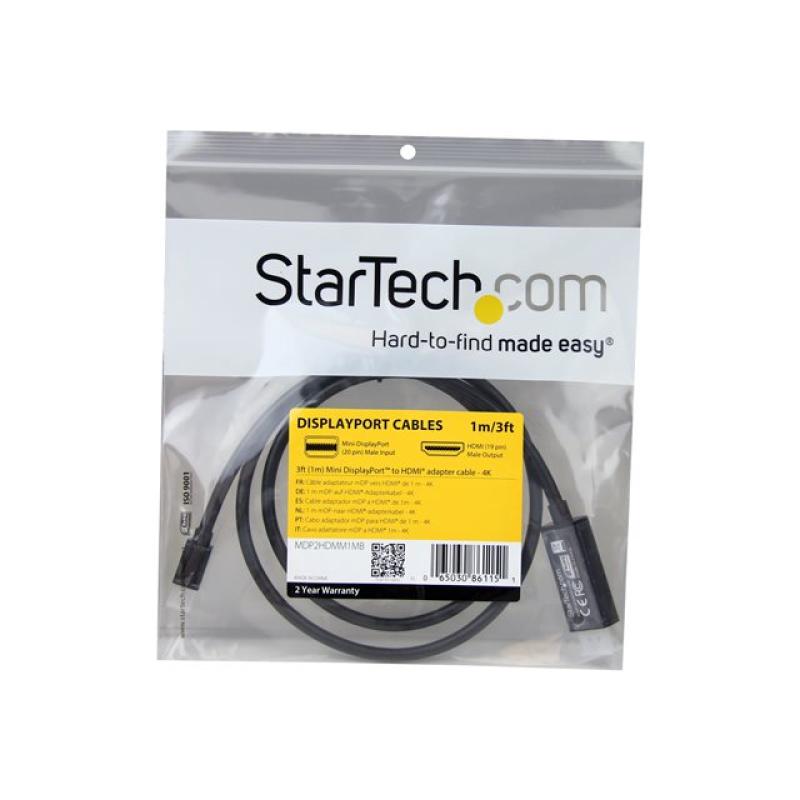 Cable mini dp a hdmi startech 1m - macho - macho - negro