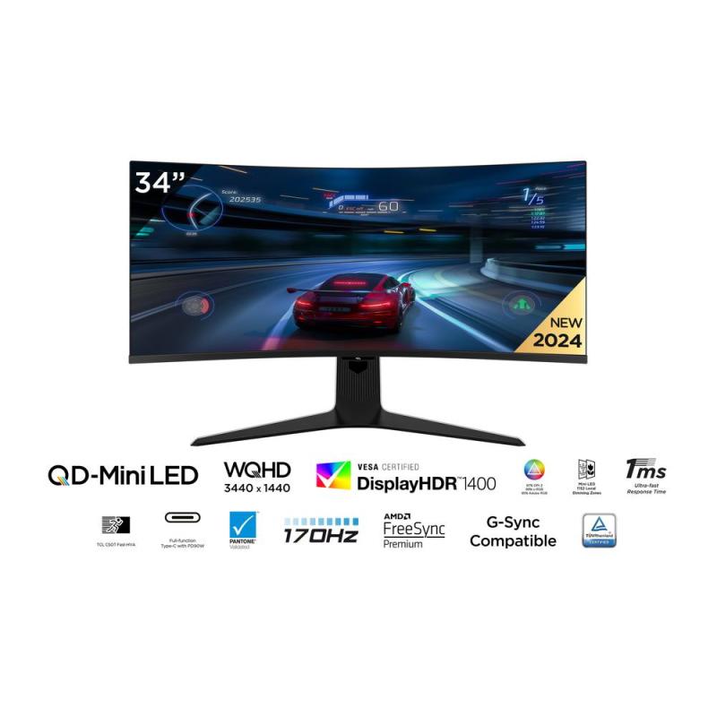 Monitor miniled gaming tcl 34 pulgadas 34r83q curvo - va - uwqhd - dp - hdmi - 170hz - 1ms