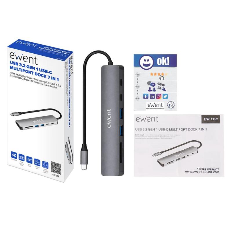 Docking station ewent ew1152 usb tipo c 7 en 1
