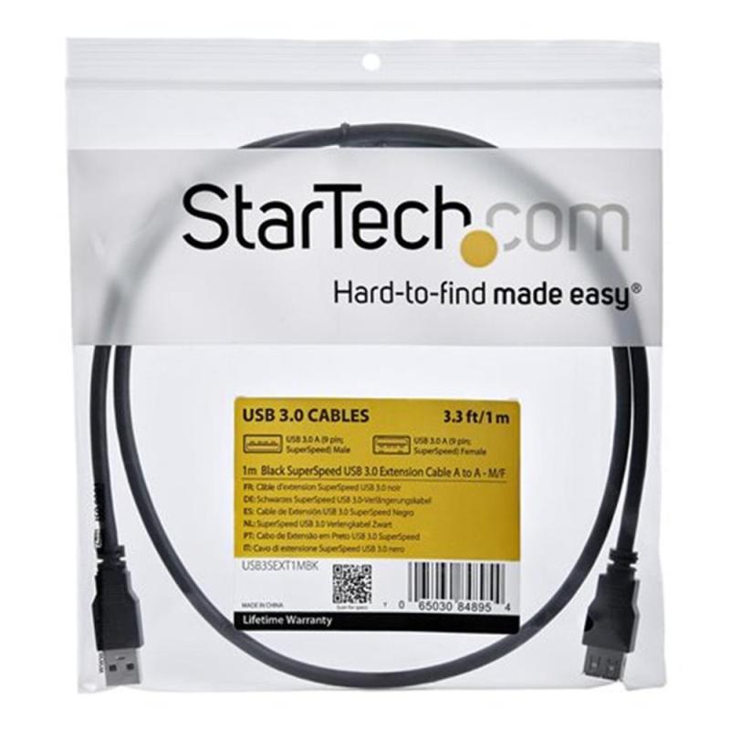 Cable usb 3.0 startech 1m - macho - hembra - negro