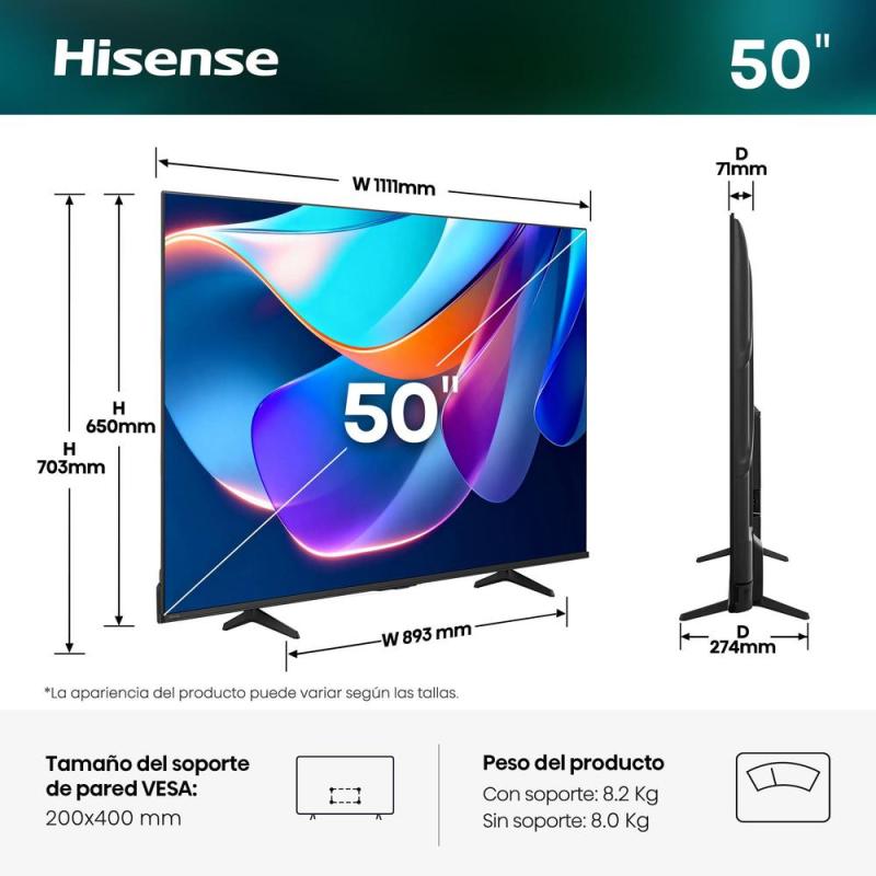 Tv hisense 50 pulgadas qled 4k uhd - 50a6s - smart tv