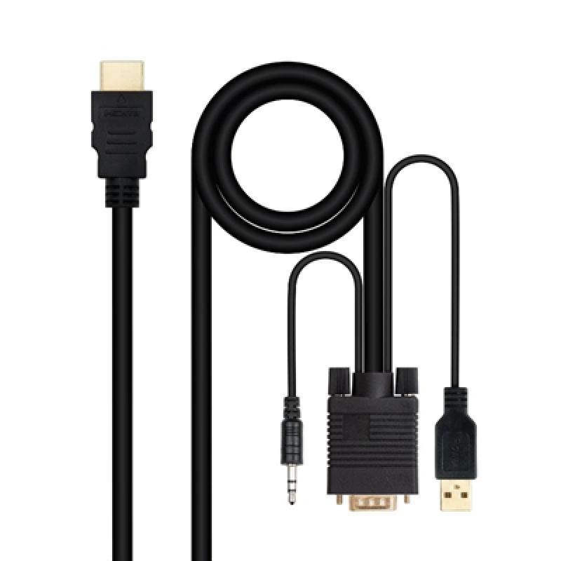Cable conversor nanocable hdmi a vga+audio+usb - 1.8 m - negro