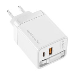 Cargador de pared mars gaming md - gan65rw 65w 1x usb tipo c 1 x usb tipo a cable retractil usb tipo c blanco