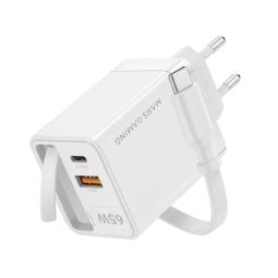 Cargador de pared mars gaming md - gan65rw 65w 1x usb tipo c 1 x usb tipo a cable retractil usb tipo c blanco