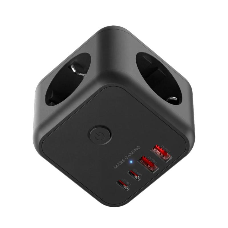 Cargador de pared mars gaming md - cube20 20w 3x schuko 2x usb tipo c 2x usb tipo a negro