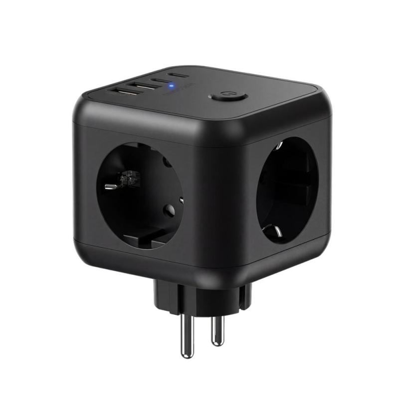 Cargador de pared mars gaming md - cube20 20w 3x schuko 2x usb tipo c 2x usb tipo a negro