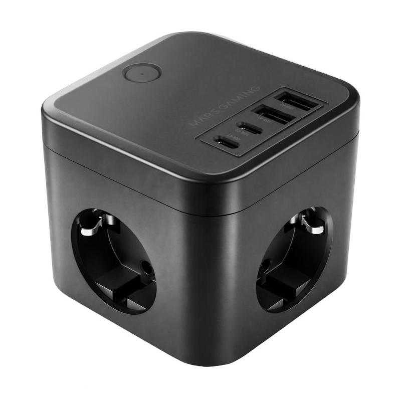 Cargador de pared mars gaming md - cube35 35w 3x schuko 2x usb tipo c 2x usb tipo a negro