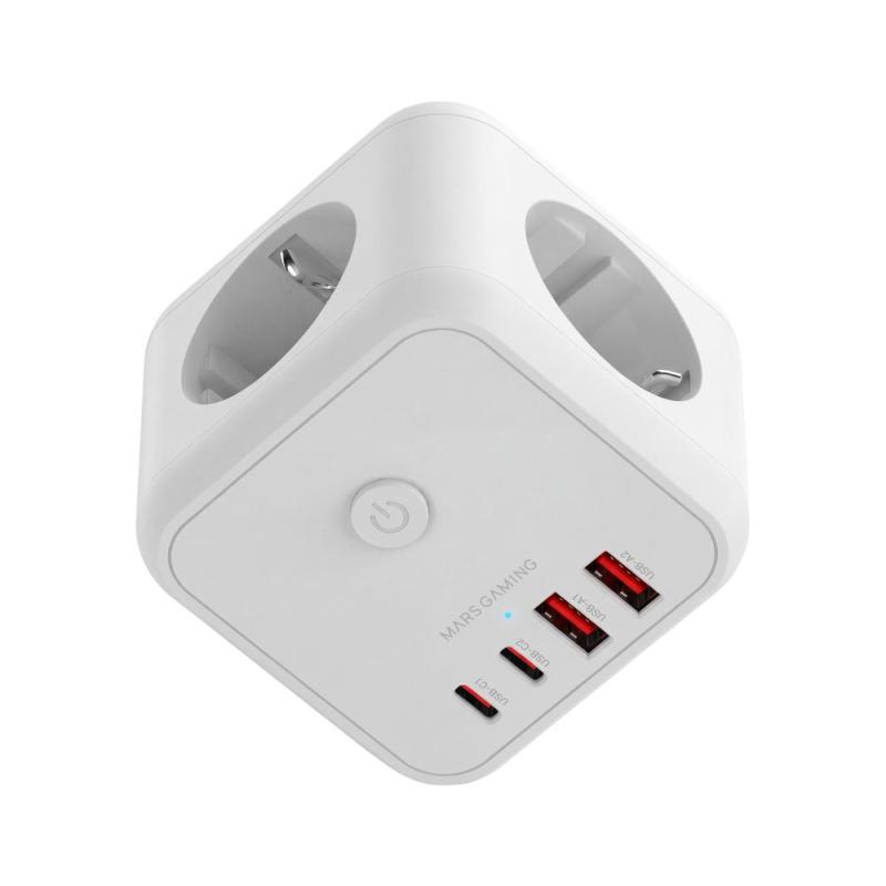 Cargador de pared mars gaming md - cube20w 20w 3x schuko 2x usb tipo c 2x usb tipo a blanco