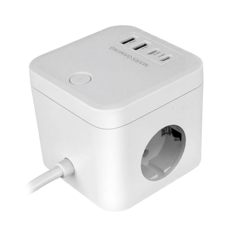 Cargador de pared mars gaming md - cube35w 35w 3x schuko 2x usb tipo c 2x usb tipo a blanco