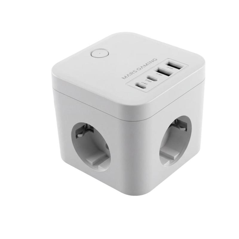 Cargador de pared mars gaming md - cube35w 35w 3x schuko 2x usb tipo c 2x usb tipo a blanco