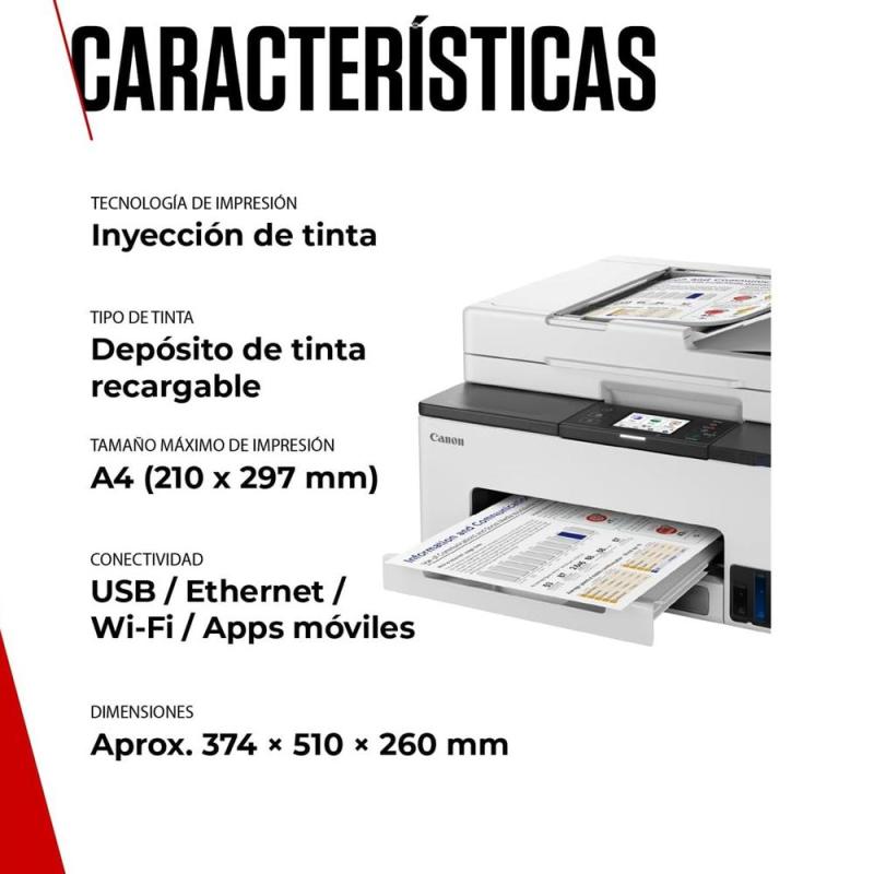 Multifunción inyección canon maxify gx2051 megatank color fax - a4 - red - wifi - adf - 3 botellas negro