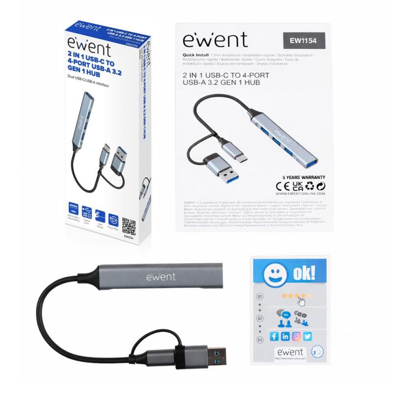 Hub ewent usb tipo c - usb 3.2 4 en 1