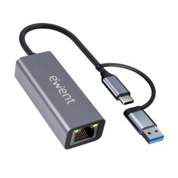 Adaptador de red usb tipo c - usb 3.2 a rj45 ewent 15cm - macho - hembra - gris
