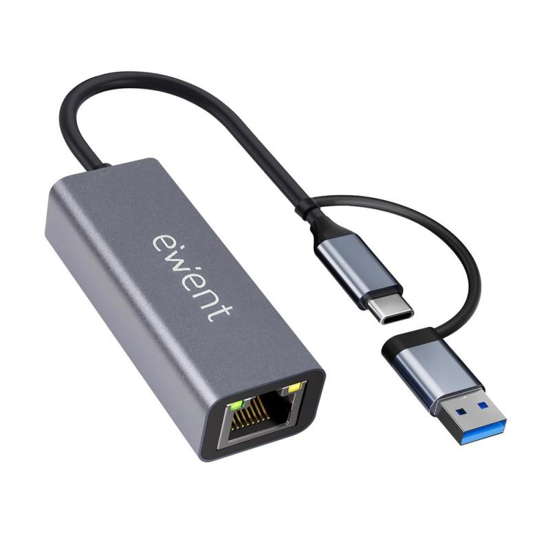 Adaptador de red usb tipo c - usb 3.2 a rj45 ewent 15cm - macho - hembra - gris