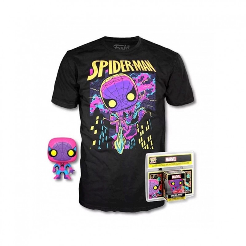 Pop & tee marvel spiderman black light funko + camiseta talla m - Imagen 1