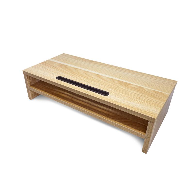 Soporte elevador mesa monitor portatil phoenix madera 2 alturas organizador de cables color madera natural - Imagen 1