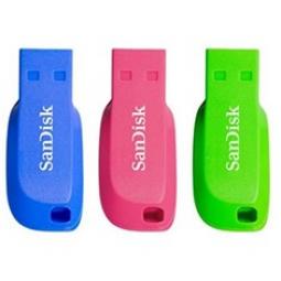 Memoria usb 2.0 sandisk 32gb cruzer blade pack 3 azul - verde - rosa - Imagen 1