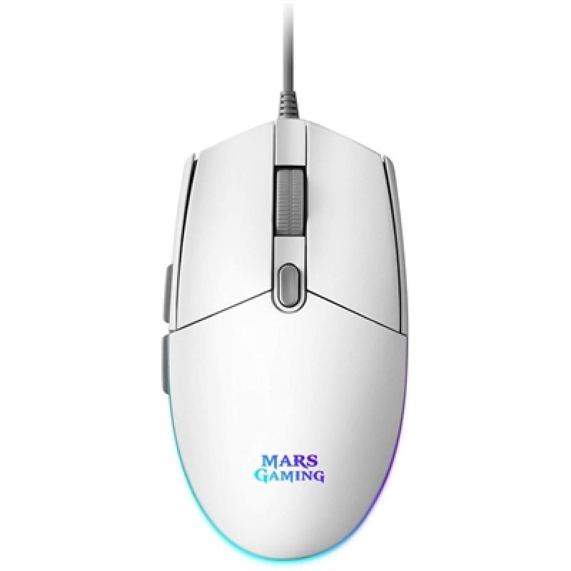 Mouse raton mars gaming mmgw optico usb 6 botones 3200ppp rgb blanco - Imagen 1