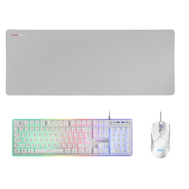 Kit teclado + raton mars gaming mcpxwfr rgb blanco + alfombrilla frances