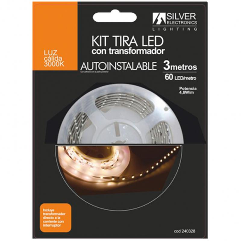 Kit tira led silver electronics 300 lm - m -  3m -  12v -  4.8w - m -  3000k -  luz calida - Imagen 1