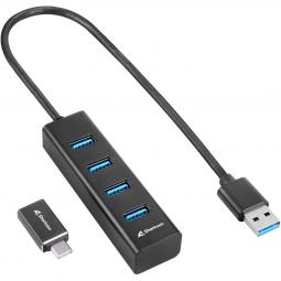 Hub usb sharkoon 4 x usb 3.2 aluminio negro + adaptador usb tipo c