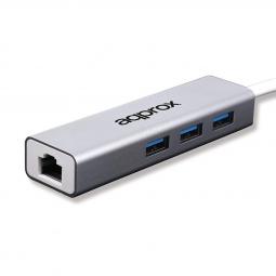 Hub usb 3.0 approx appc07ghub 3 x usb 3.0 - rj45 - macho - hembra - gris