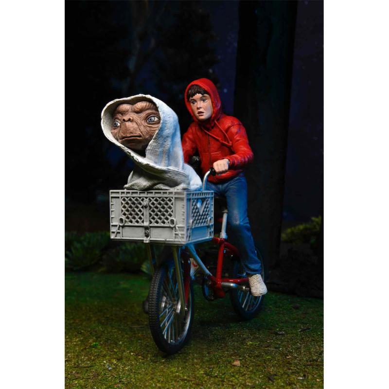 Figura neca  e.t. el extraterre elliott y e.t. en bicicleta 40 aniversario 13 cm