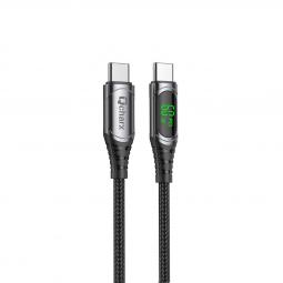 Cable qcharx ibiza tipo c a tipo c 3a 60w - 1 m - aleación aluminio negro cable suave digital display
