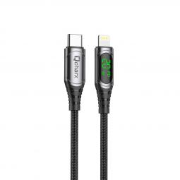 Cable qcharx mallorca tipo c a lightning 3a 20w - 1 m - aleación aluminio negro  cable tela digital display