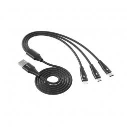 Cable triple qcharx napoli usb a lightning + tipo c + micro  3a - 1.2 m - aleación de aluminio negro cordon suave