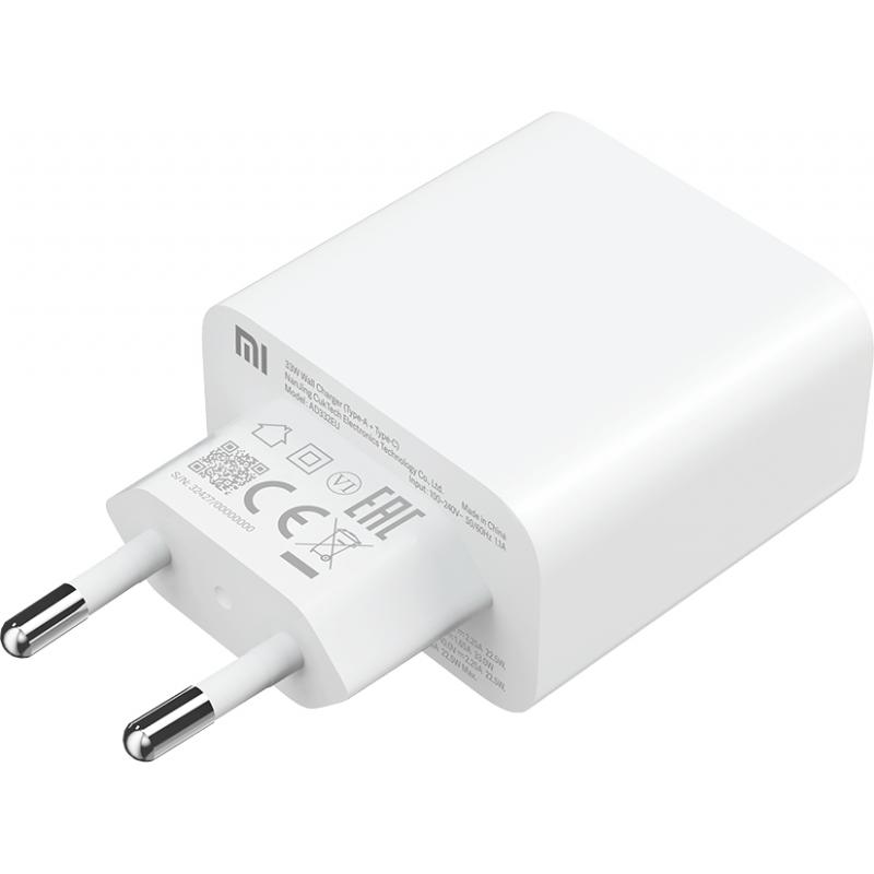 Cargador de pared xiaomi mi dual usb tipo a - usb tipo c - 33w - blanco