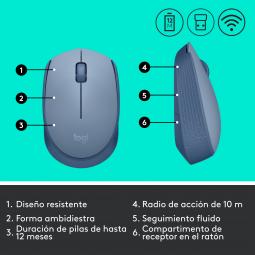 Mouse raton logitech m171 optico wireless inalambrico gris azulado