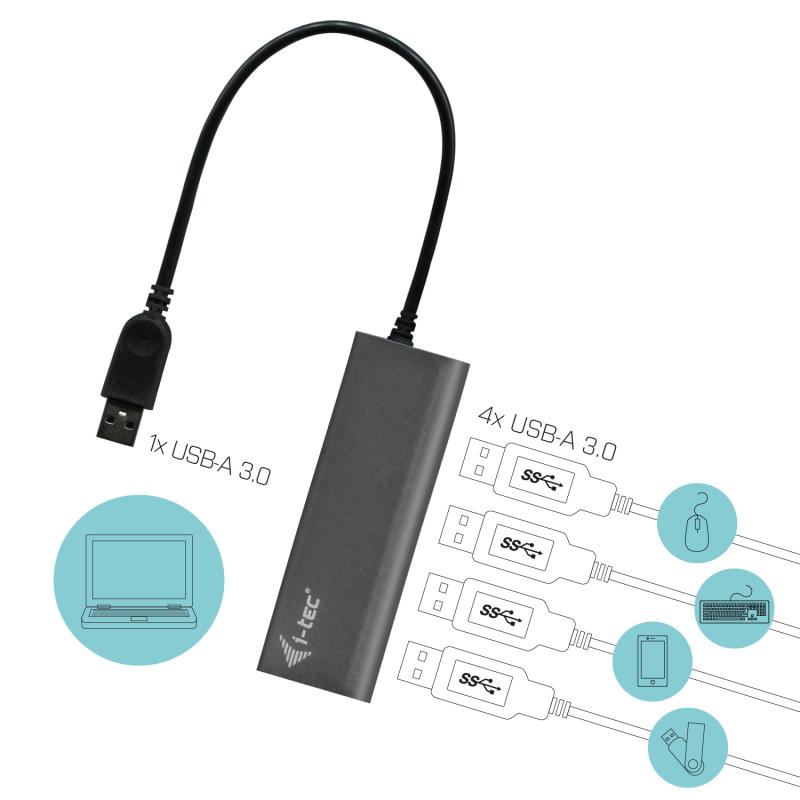 I - tec usb 3.0 hub con 4 puertos usb 3.0 metalico - con adaptador de alimentacion