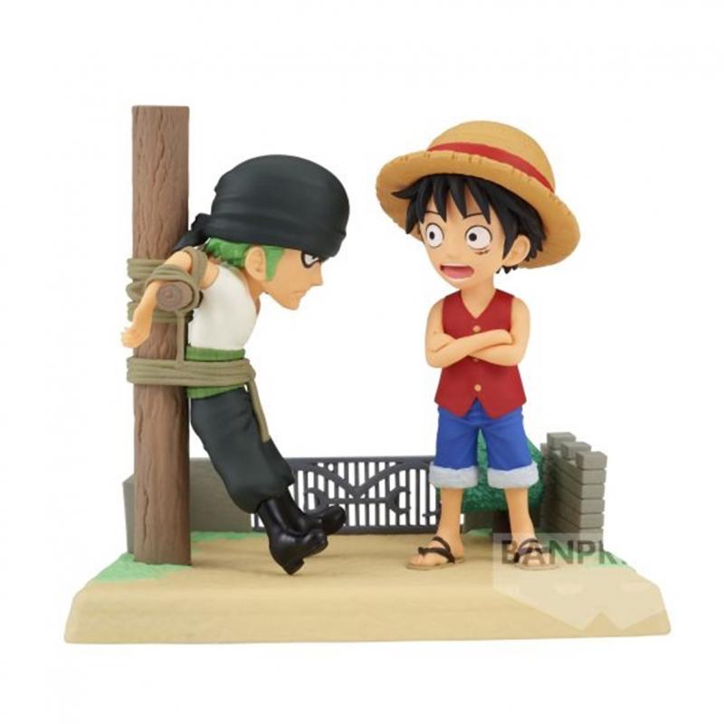 Figura banpresto one piece world collectable log stories luffy & zoro 7cm