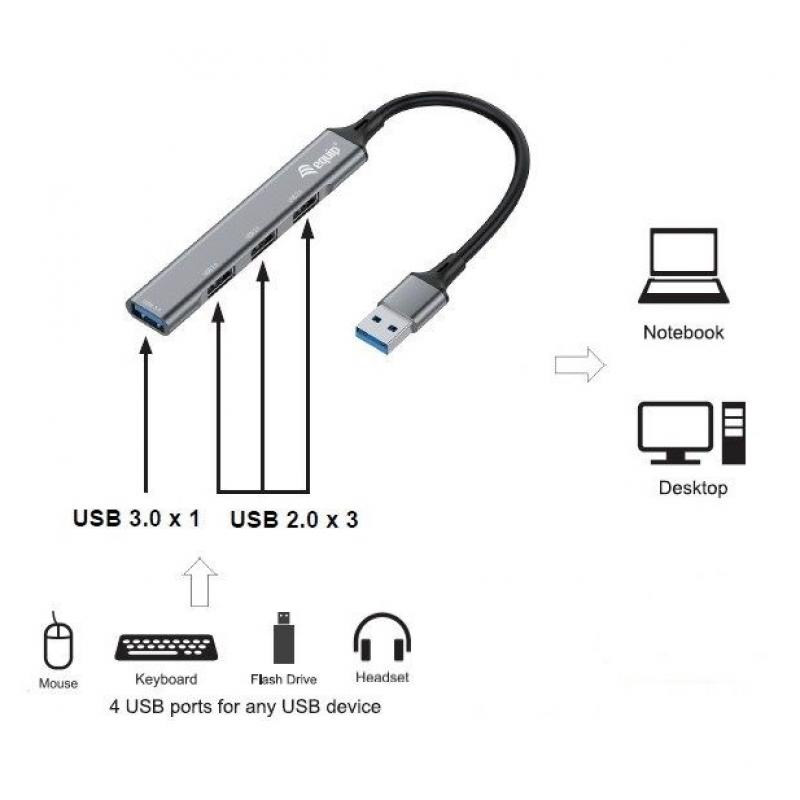 Hub usb equip life 1 x usb 3.0 - 3 x usb 2.0 - aluminio