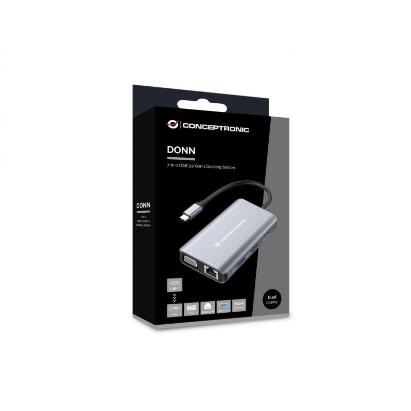 Docking station conceptronic donn21g 7 en 1 3 x usb 3.0 - 1 x hdmi - 1 x vga - 1 x rj45 - 1 x usb tipo c