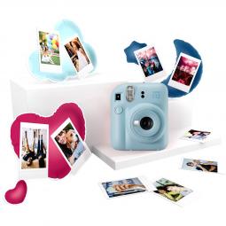 Kit camara fujifilm mini instax 12 color azul+papel 10 fotos+3 portara retratos