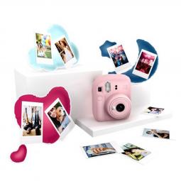 Kit camara fujifilm mini instax 12 color rosa pastel + papel 10 fotos + 3 portara retratos