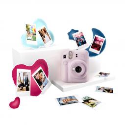 Kit camara fujifilm mini instax 12 color purpura + papel 10 fotos + 3 portara retratos