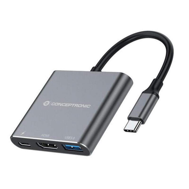 Hub usb tipo c conceptronic donn18g 1 x hdmi -  1 x usb 3.0 -  1 x usb tipo c -  100w