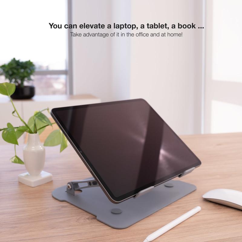 Soporte - base elevador tooq para portatil tablets libros aluminio ajustable ergonómico gris