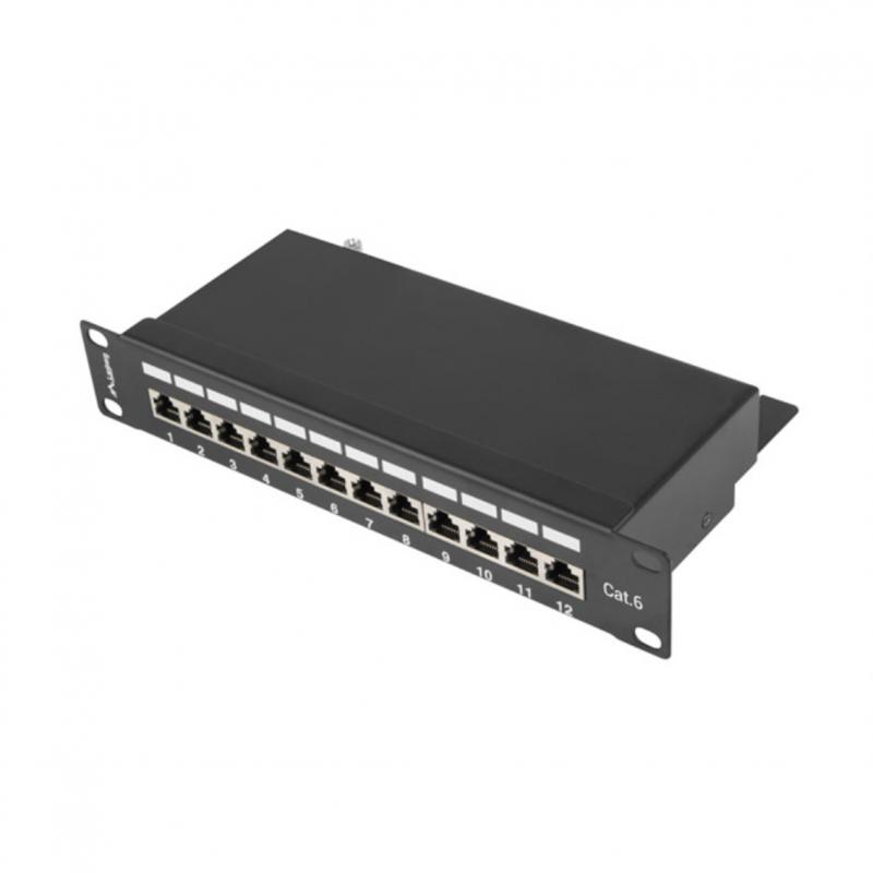 Patch panel lanberg 12 puertos 1u cat.6 10pulgadas blindado negro