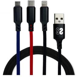 Cable usb tipo a subblim premium 3 en 1 micro usb - usb tipo c - lightning