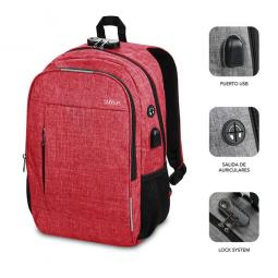 Mochila subblim urban lock backpack para portatil 16pulgadas rojo