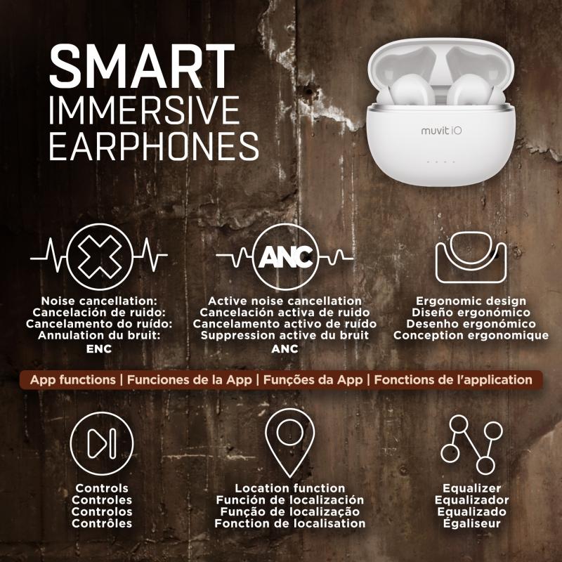 Muvit io auriculares smart true wireless enc - anc (cancelación activa de ruido) blanco