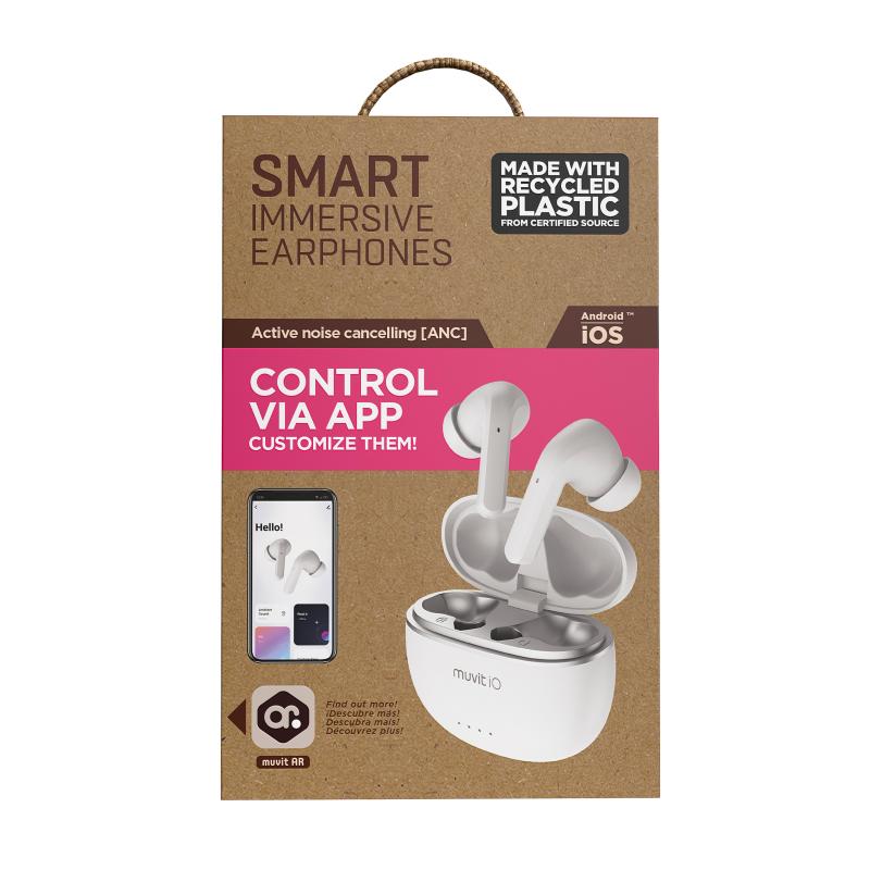 Muvit io auriculares smart true wireless enc - anc (cancelación activa de ruido) blanco